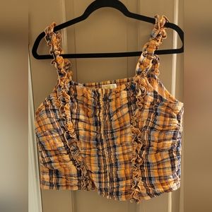 Anthropologie Orange and Blue Plaid Crop Top